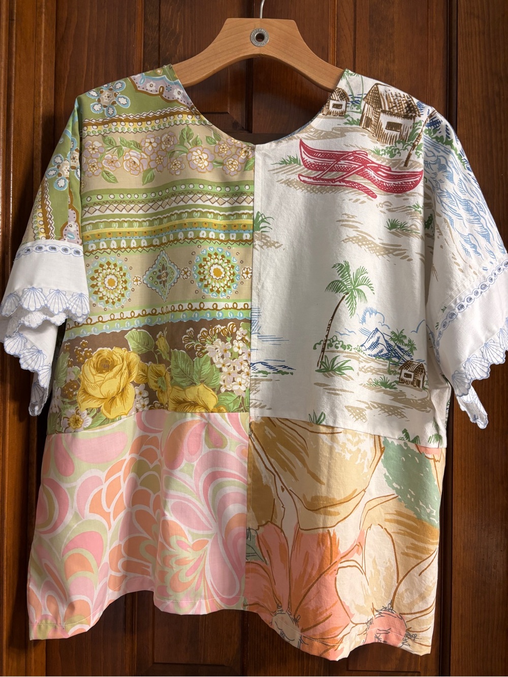 Vintage upcycled patchwork top from vintage sheets